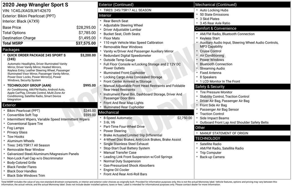 2020 Jeep Wrangler Sport S