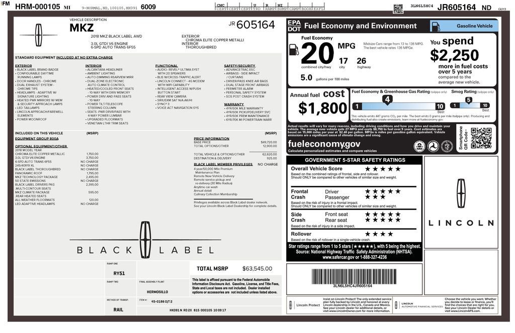 2018 Lincoln MKZ Black Label