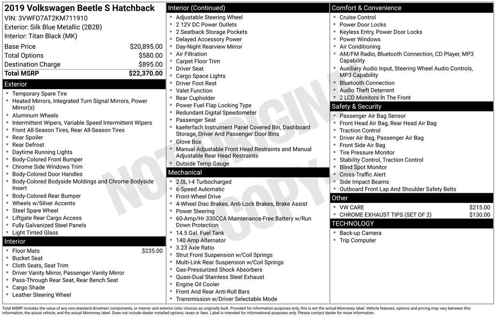 2019 Volkswagen Beetle 2.0T S