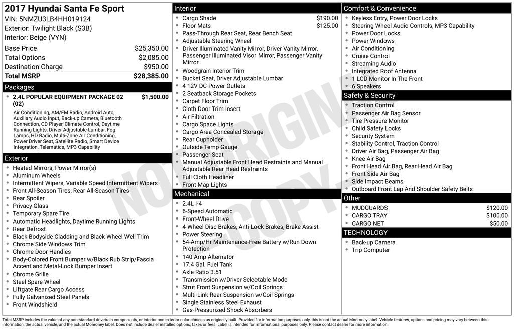 2017 Hyundai SANTA FE SPORT 2.4 Base