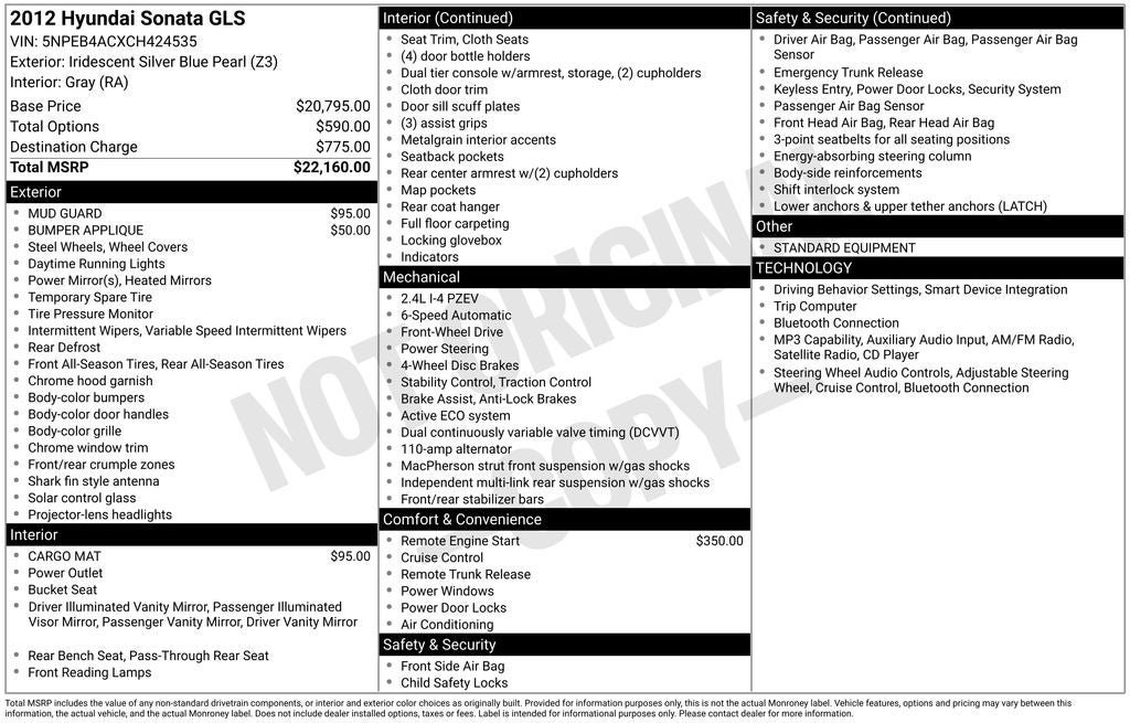 2012 Hyundai SONATA GLS