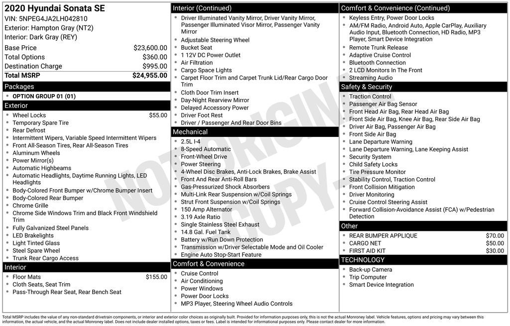 2020 Hyundai SONATA SE