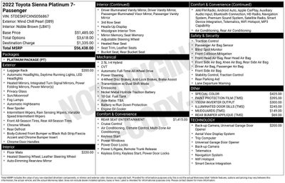 2022 Toyota Sienna Platinum 7 Passenger