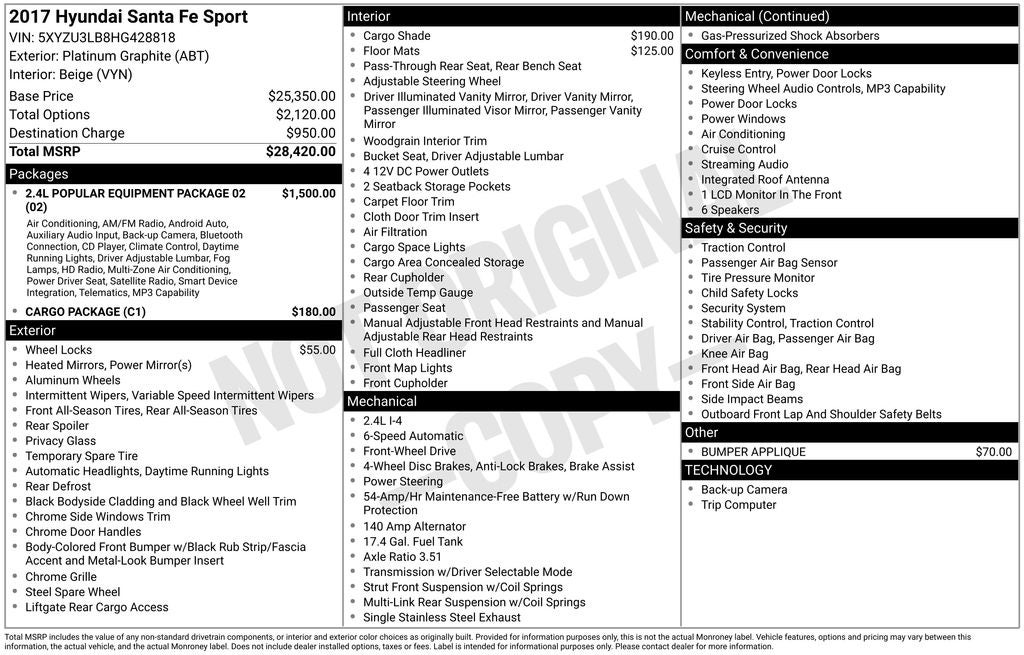 2017 Hyundai SANTA FE SPORT 2.4 Base