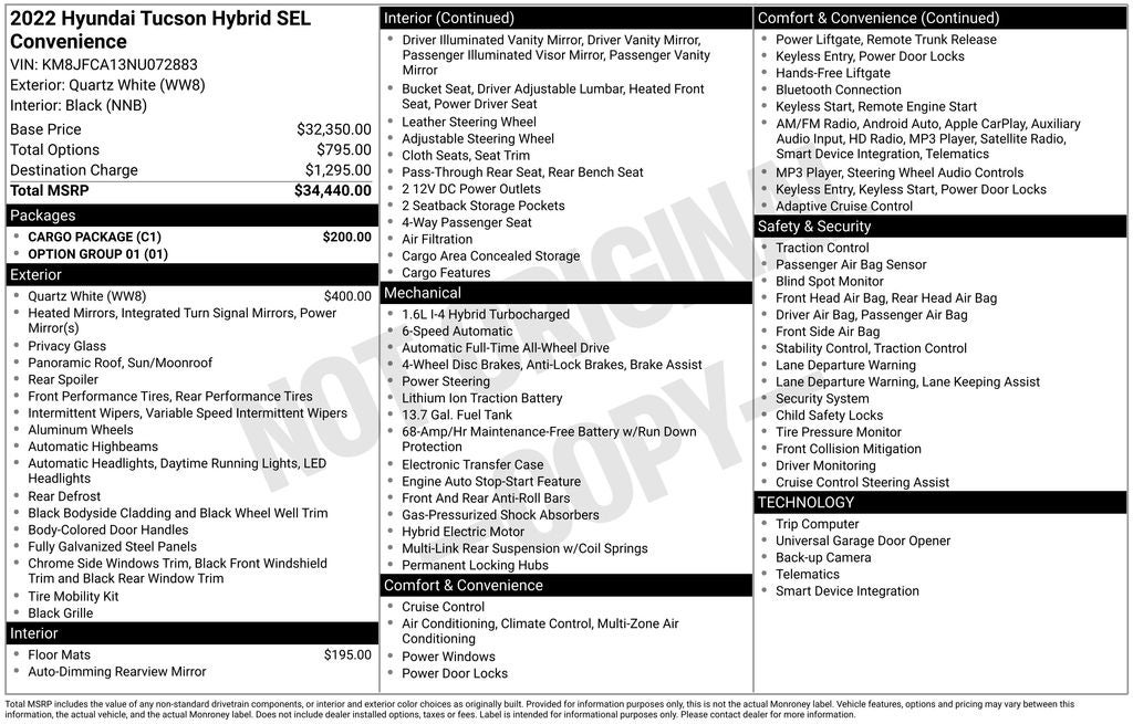 2022 Hyundai TUCSON HYBRID SEL Convenience