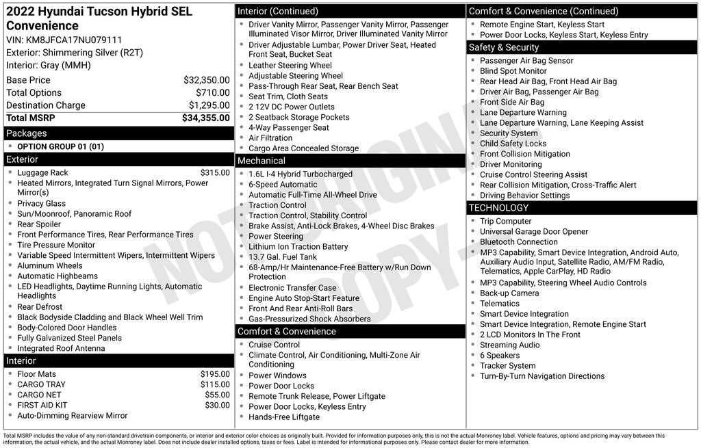 2022 Hyundai TUCSON HYBRID SEL Convenience