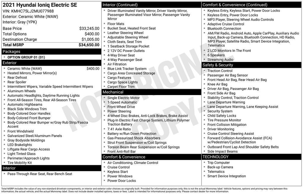 2021 Hyundai IONIQ ELECTRIC SE