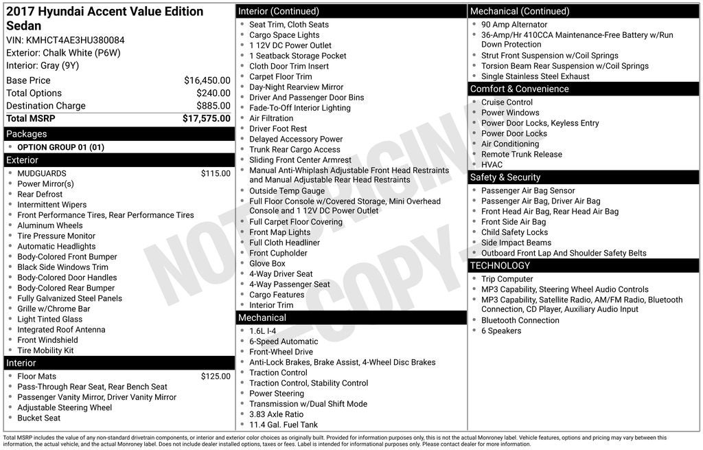 2017 Hyundai ACCENT Value Edition