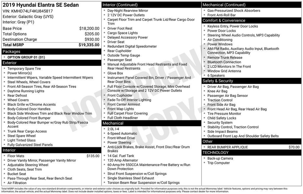 2019 Hyundai ELANTRA SE