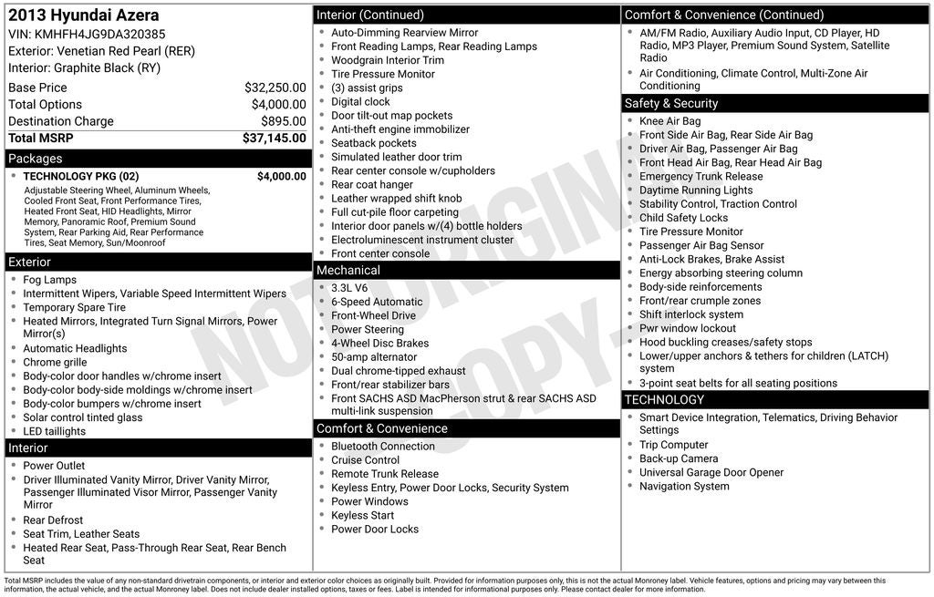 2013 Hyundai AZERA Base