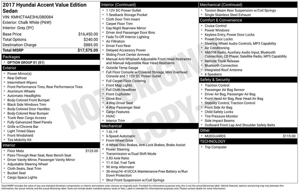 2017 Hyundai ACCENT Value Edition